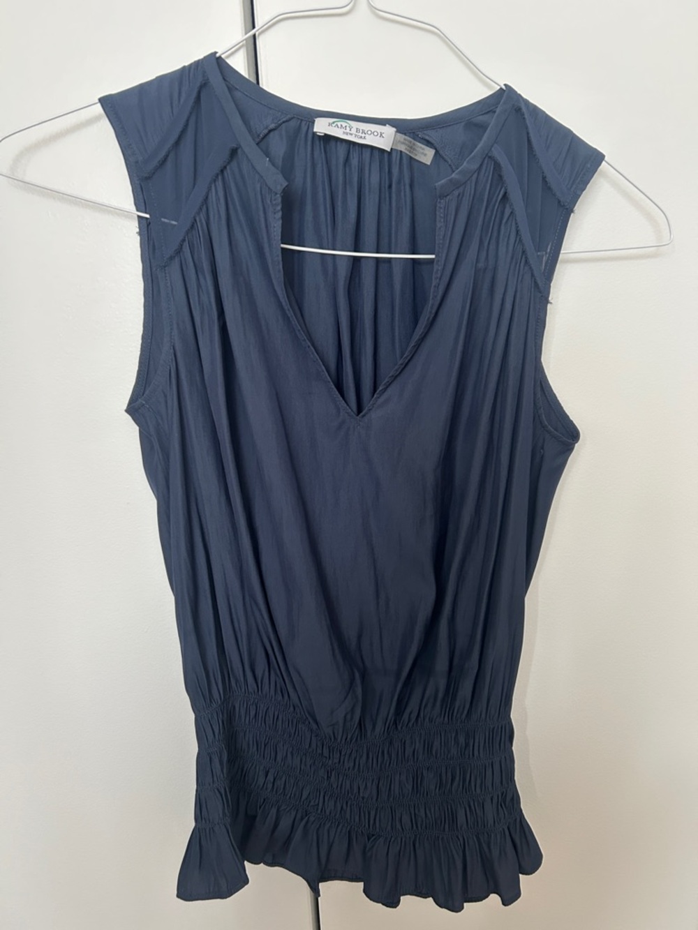 Ramy Brook Navy Sleeveless V-Neck Peplum Top